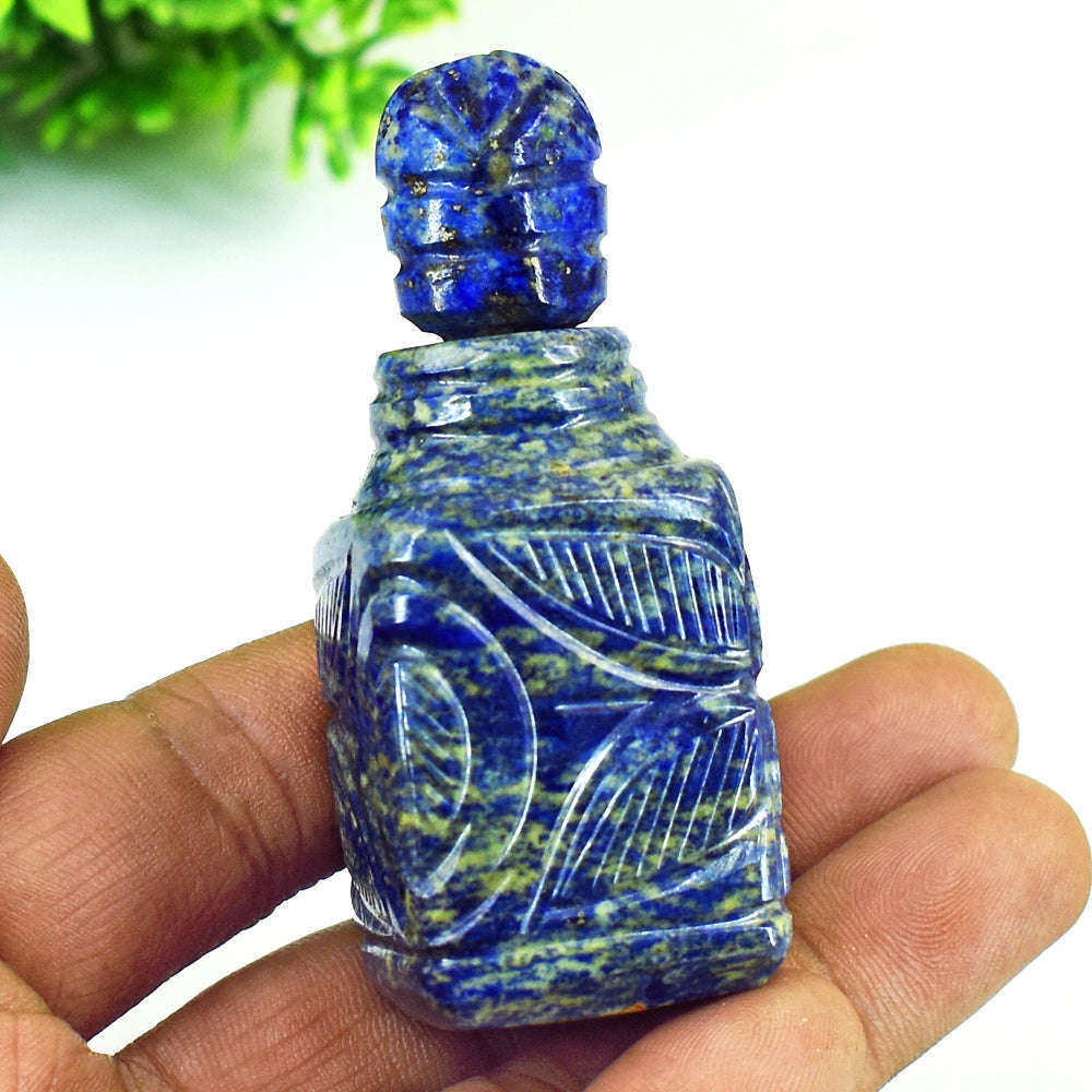 gemsmore:Craftsmen Denim Blue Lapis Lazuli  Hand Carved Genuine Crystal Gemstone Carving Perfume Bottle