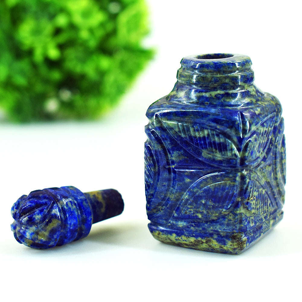 gemsmore:Craftsmen Denim Blue Lapis Lazuli  Hand Carved Genuine Crystal Gemstone Carving Perfume Bottle