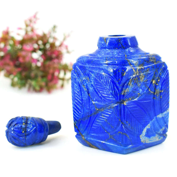 gemsmore:Craftsmen Denim Blue Lapis Lazuli Hand Carved Genuine Crystal Gemstone Carving Perfume Bottle