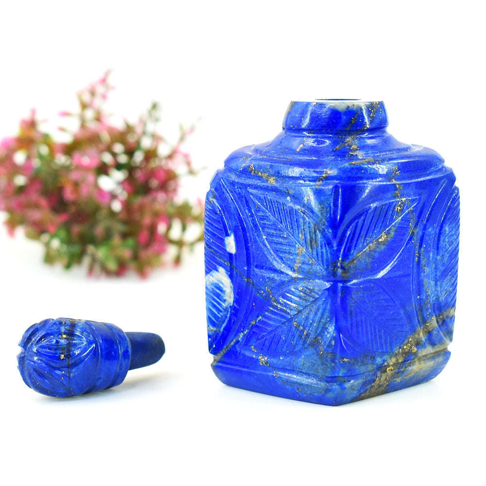 gemsmore:Craftsmen Denim Blue Lapis Lazuli Hand Carved Genuine Crystal Gemstone Carving Perfume Bottle