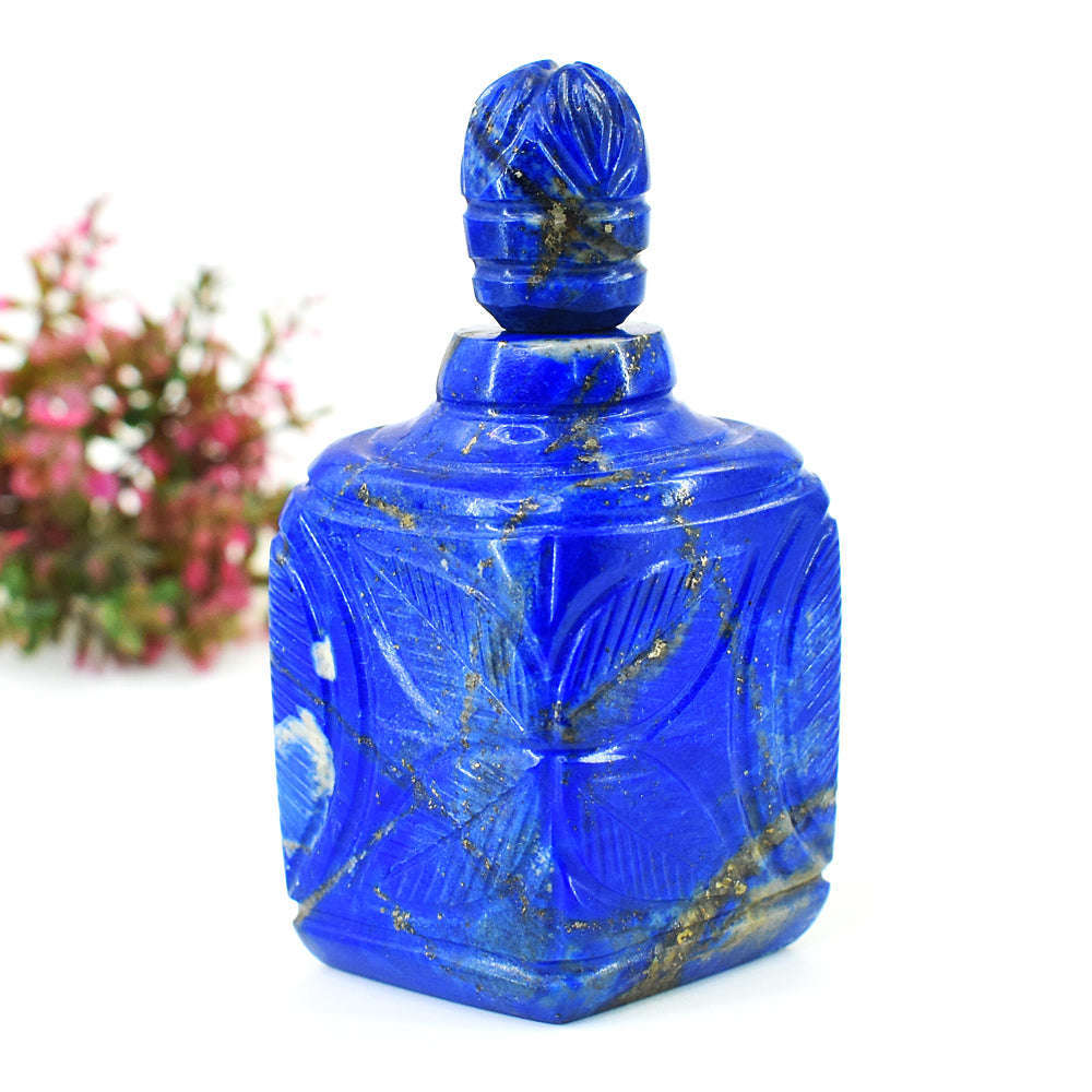 gemsmore:Craftsmen Denim Blue Lapis Lazuli Hand Carved Genuine Crystal Gemstone Carving Perfume Bottle