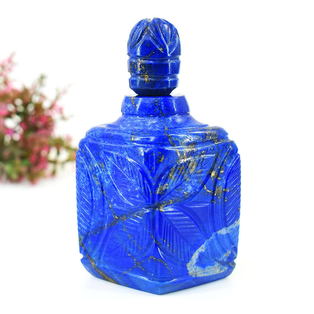 gemsmore:Craftsmen Denim Blue Lapis Lazuli Hand Carved Genuine Crystal Gemstone Carving Perfume Bottle