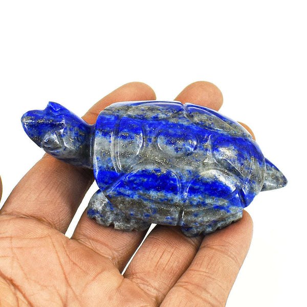 gemsmore:Craftsmen Denim Blue Lapis Lazuli  Hand Carved Genuine Crystal Gemstone Carving Turtle
