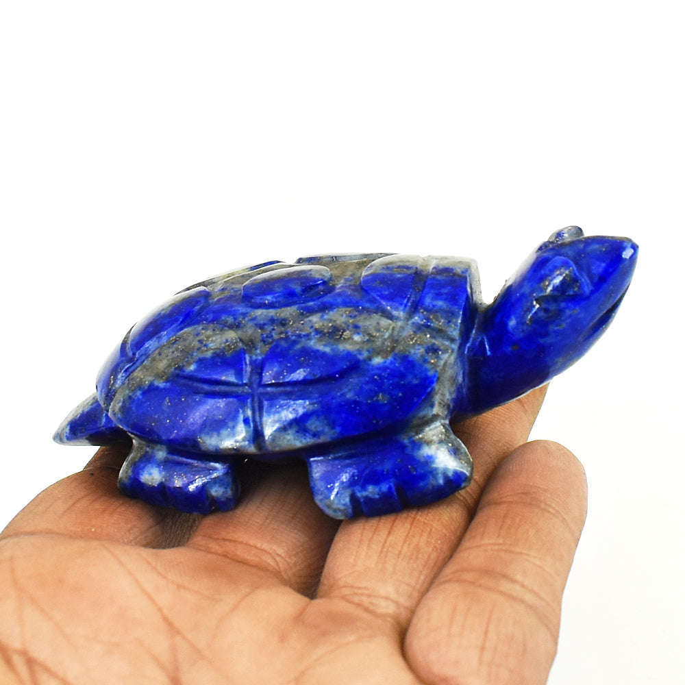 gemsmore:Craftsmen Denim Blue Lapis Lazuli  Hand Carved Genuine Crystal Gemstone Carving Turtle