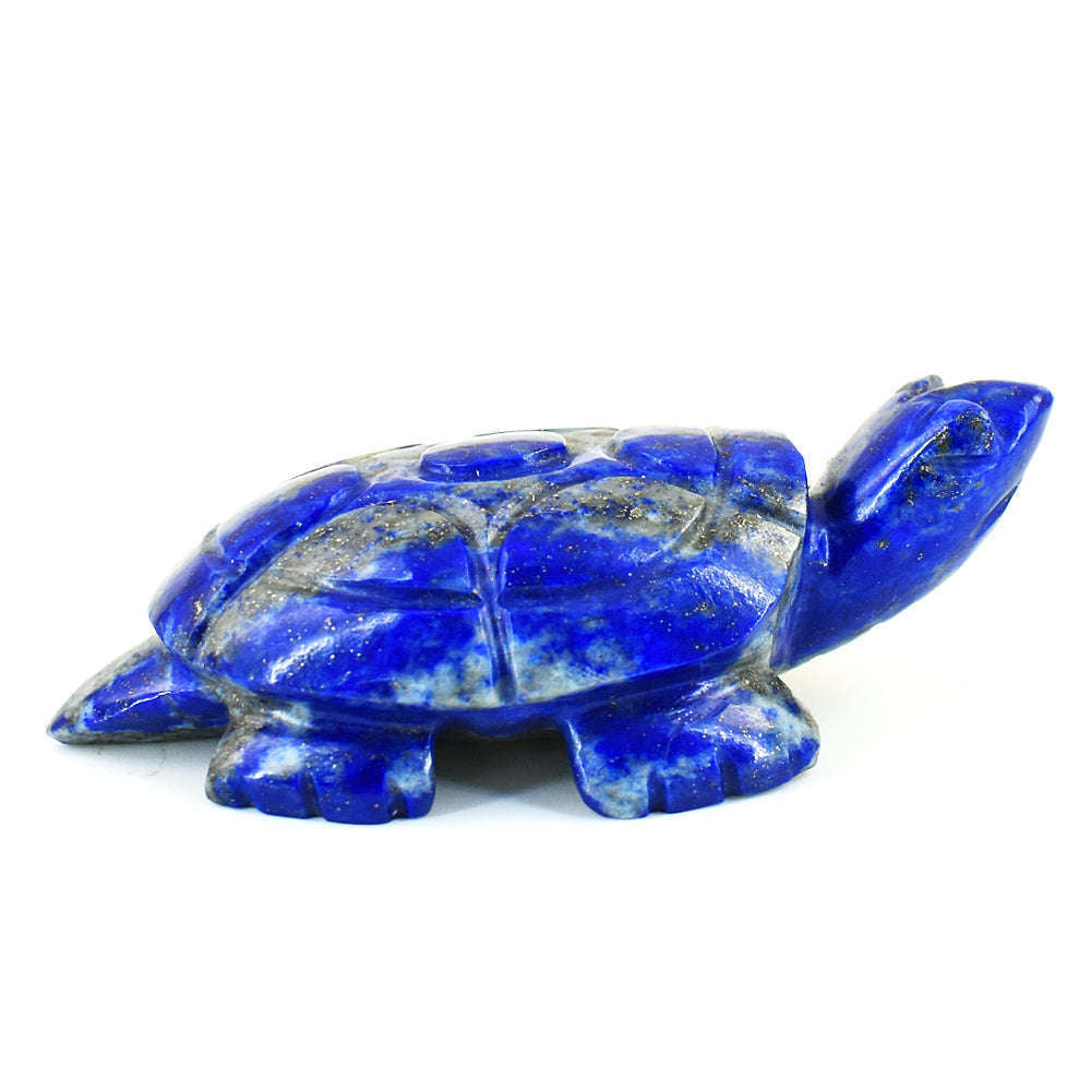 gemsmore:Craftsmen Denim Blue Lapis Lazuli  Hand Carved Genuine Crystal Gemstone Carving Turtle