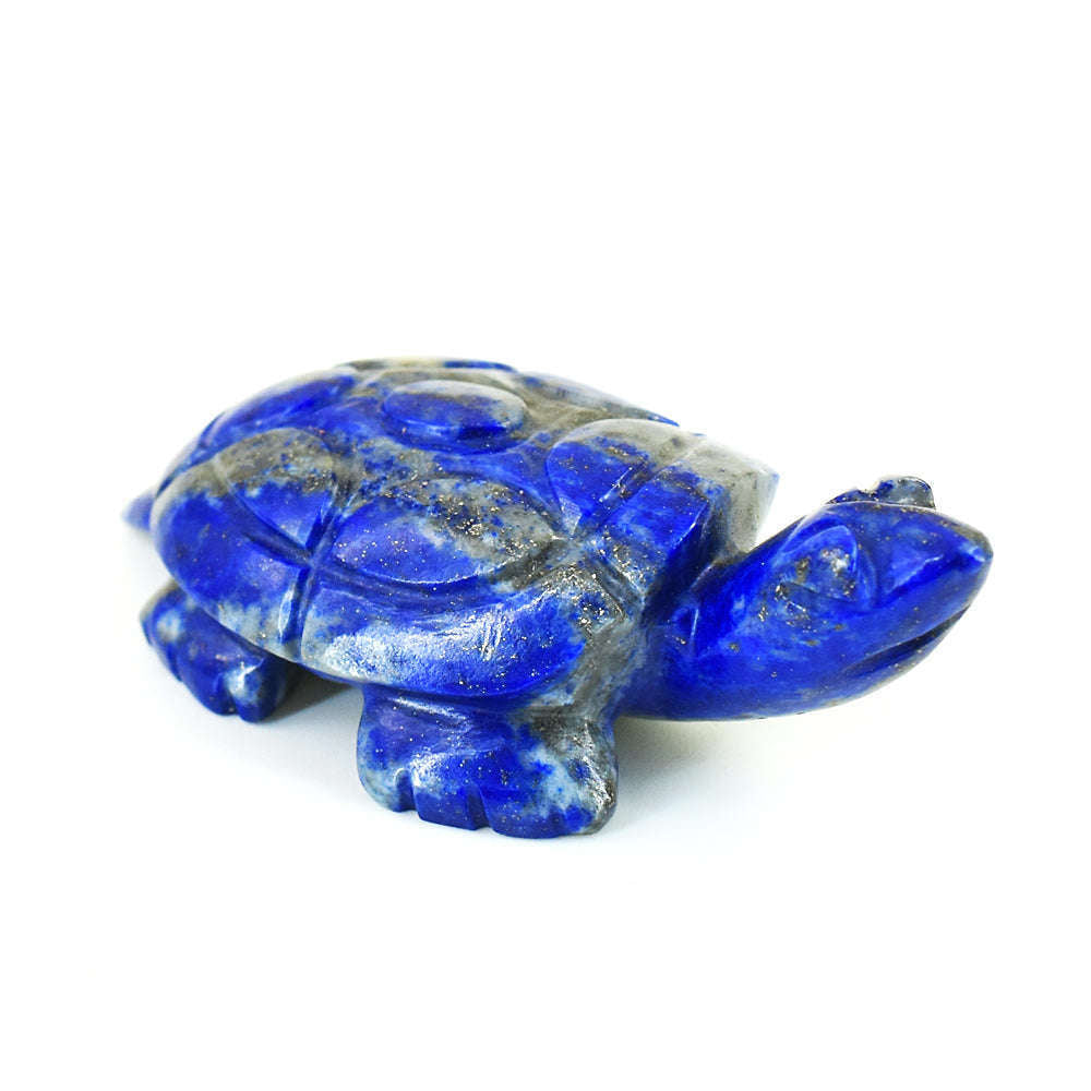 gemsmore:Craftsmen Denim Blue Lapis Lazuli  Hand Carved Genuine Crystal Gemstone Carving Turtle