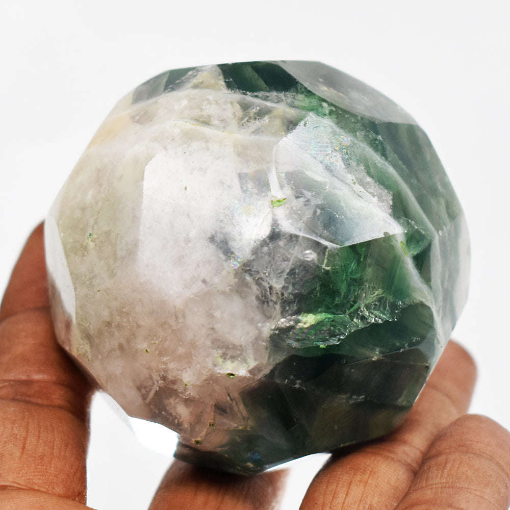 gemsmore:Craftsmen Fluorite Hand Carved Checkers Cut Crystal Healing Sphere
