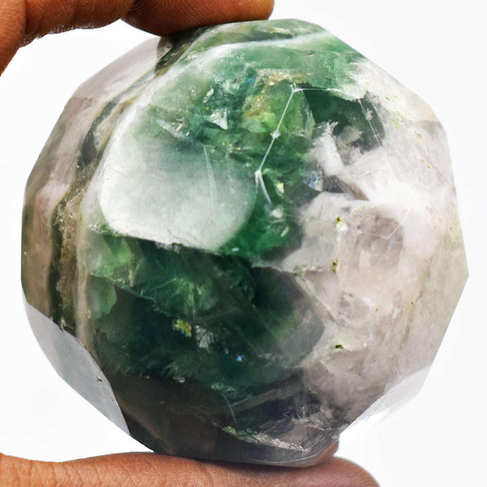 gemsmore:Craftsmen Fluorite Hand Carved Checkers Cut Crystal Healing Sphere