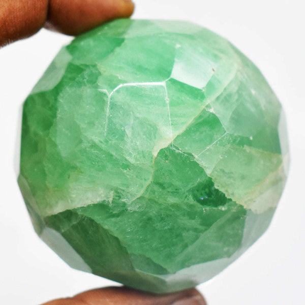 gemsmore:Craftsmen Green Fluorite Hand Carved Faceted Healing Crystal Sphere