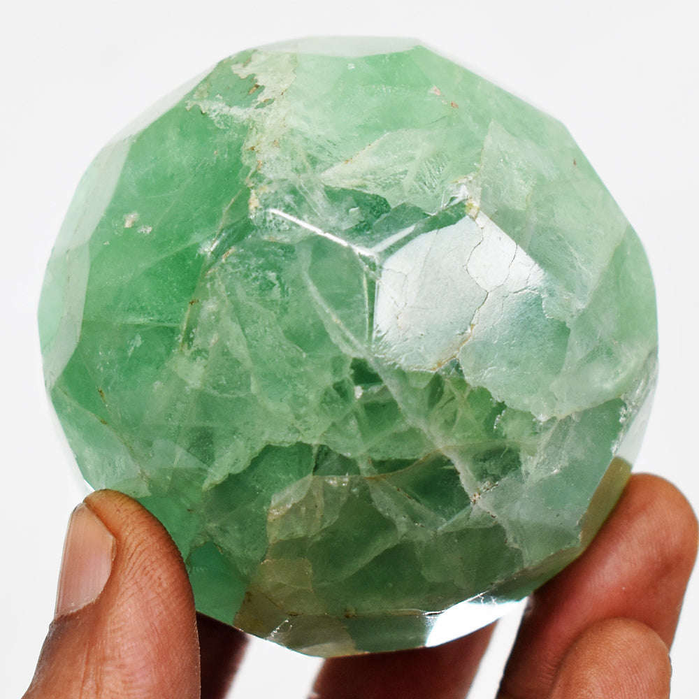 gemsmore:Craftsmen Green Fluorite Hand Carved Faceted Healing Crystal Sphere