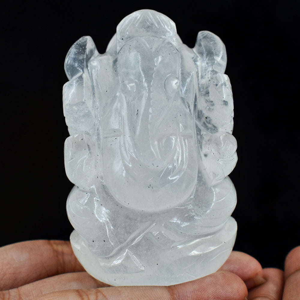 gemsmore:Craftsmen Hand Carved Genuine White Quartz Crystal Gemstone Carving Lord Ganesha