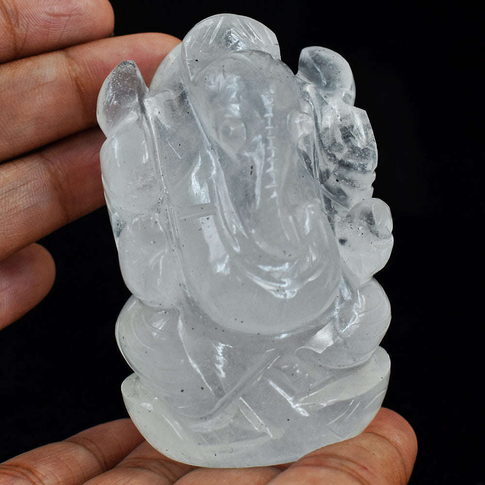 gemsmore:Craftsmen Hand Carved Genuine White Quartz Crystal Gemstone Carving Lord Ganesha