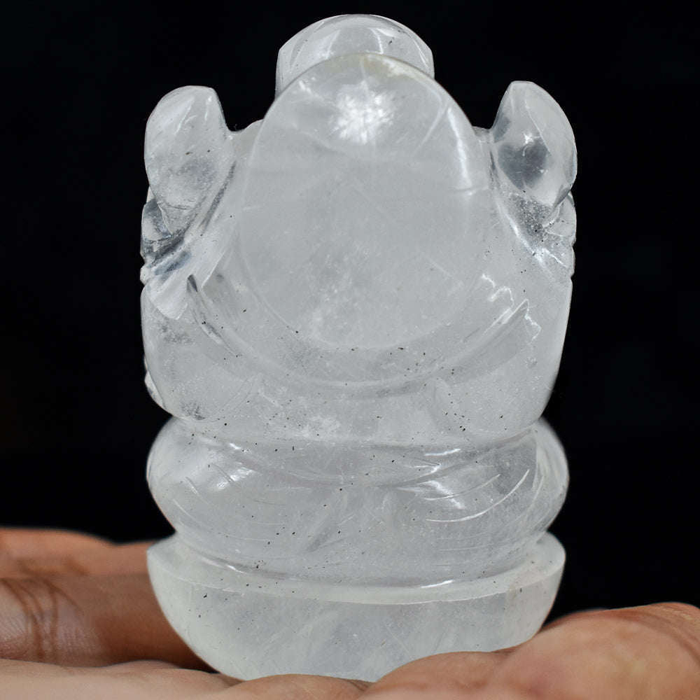 gemsmore:Craftsmen Hand Carved Genuine White Quartz Crystal Gemstone Carving Lord Ganesha