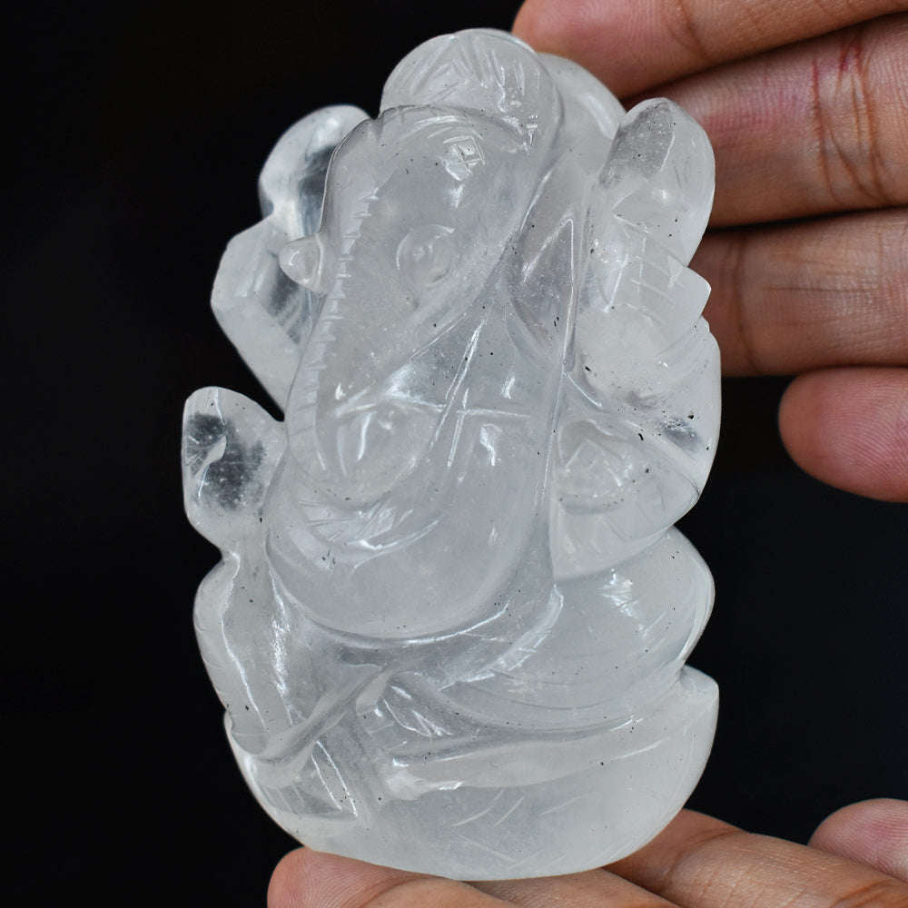 gemsmore:Craftsmen Hand Carved Genuine White Quartz Crystal Gemstone Carving Lord Ganesha