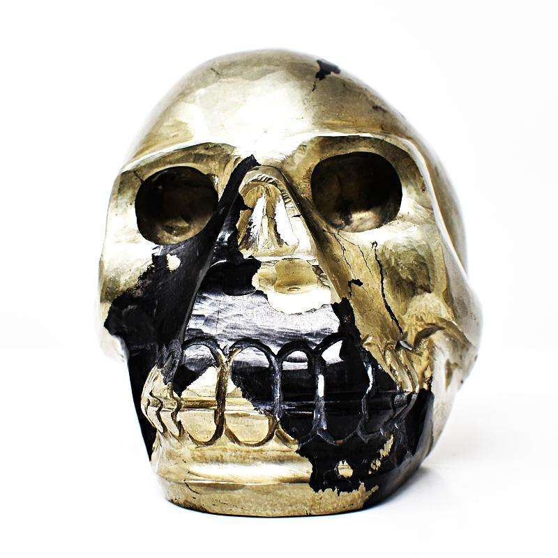 gemsmore:Craftsmen Hand Carved Golden Pyrite Gemstone Skull