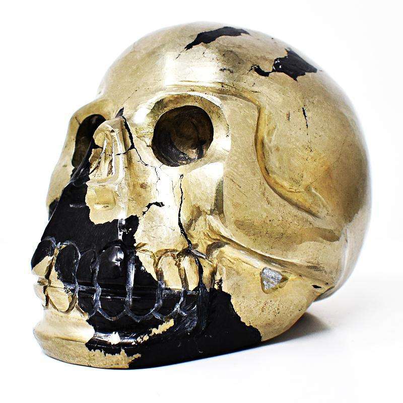 gemsmore:Craftsmen Hand Carved Golden Pyrite Gemstone Skull