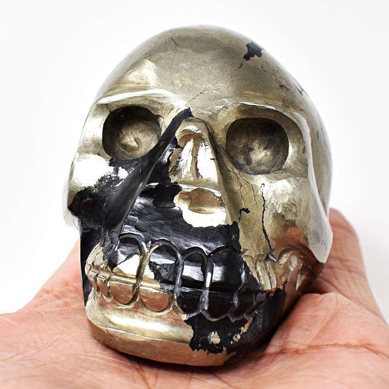 gemsmore:Craftsmen Hand Carved Golden Pyrite Gemstone Skull