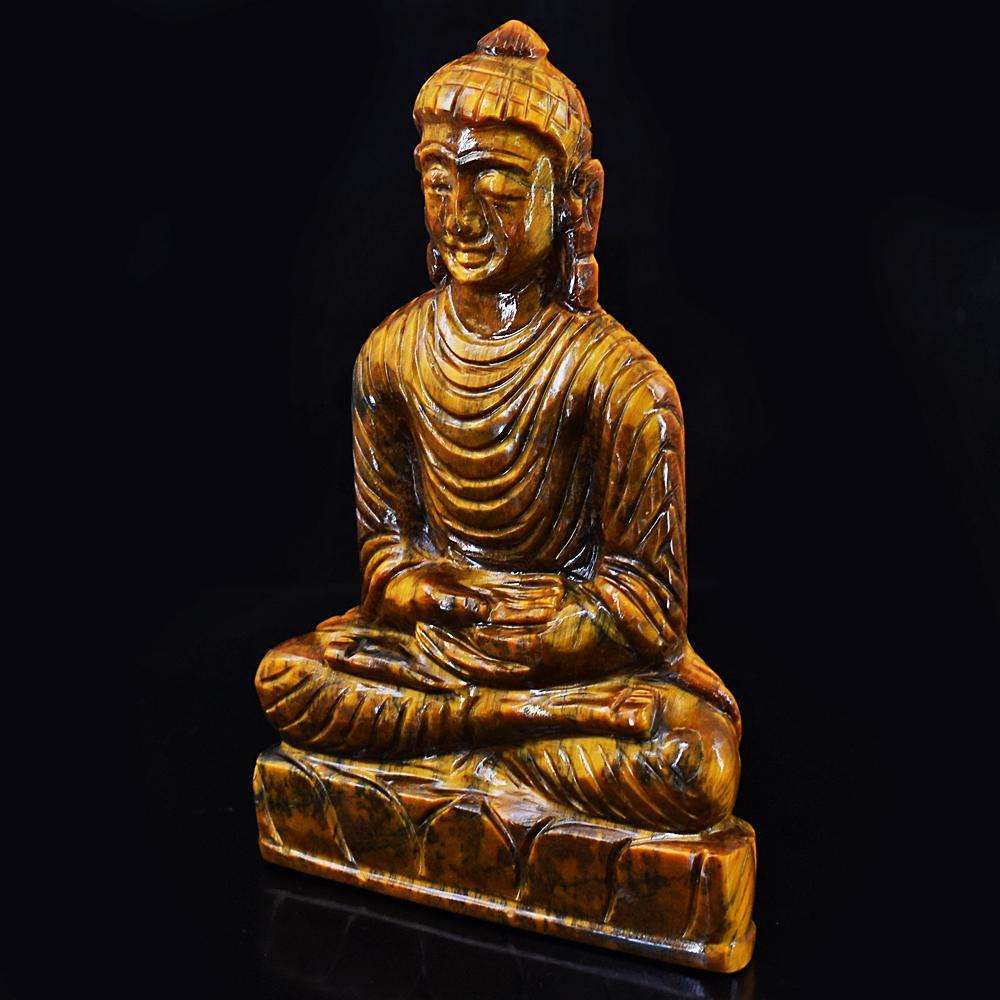 gemsmore:Craftsmen Hand Carved Golden Tiger Eye Lord Buddha