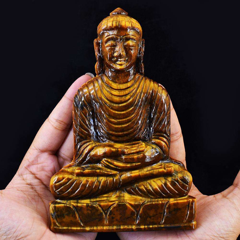 gemsmore:Craftsmen Hand Carved Golden Tiger Eye Lord Buddha