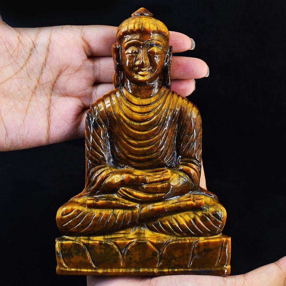 gemsmore:Craftsmen Hand Carved Golden Tiger Eye Lord Buddha