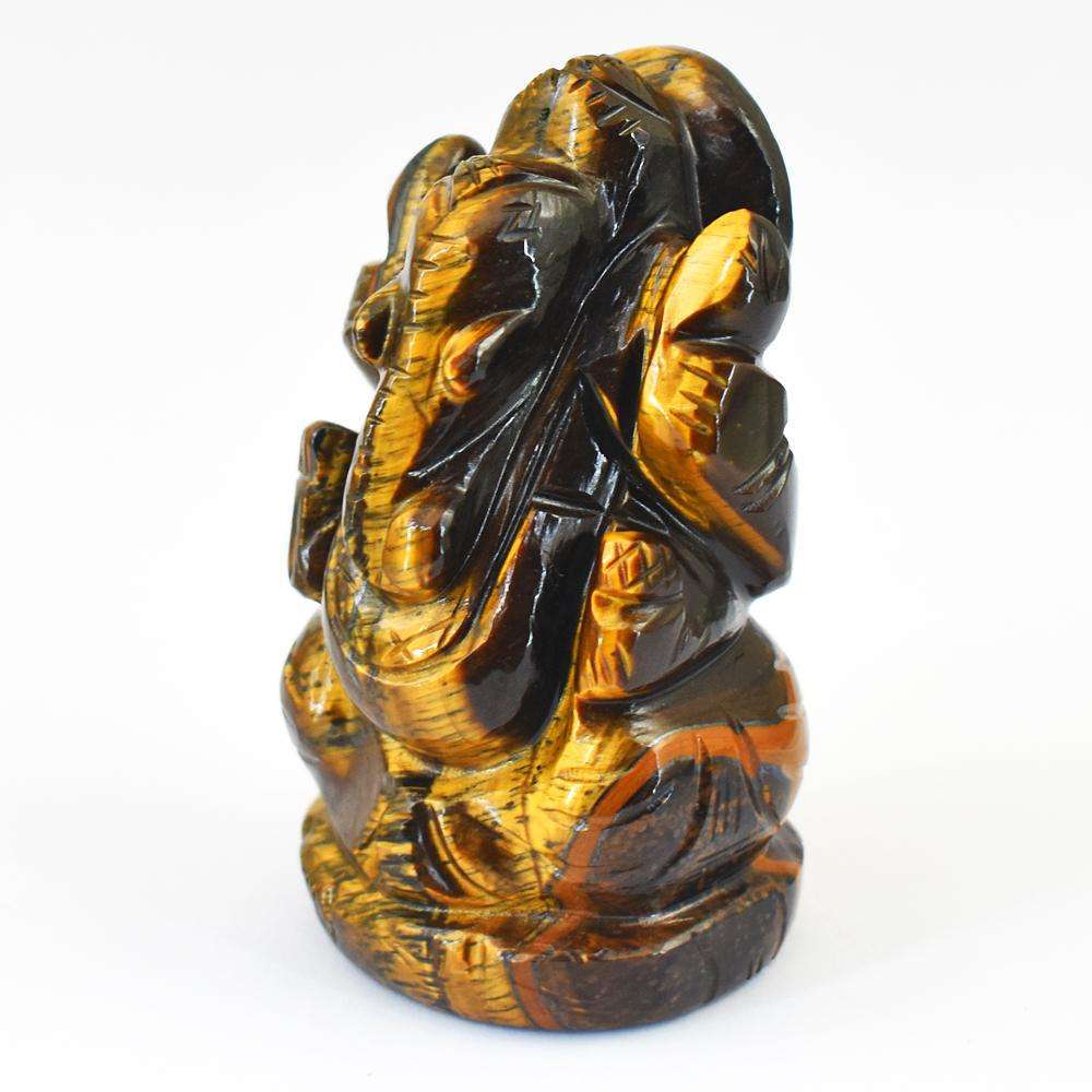 gemsmore:Craftsmen Hand Carved Golden Tiger Eye Lord Ganesha Idol