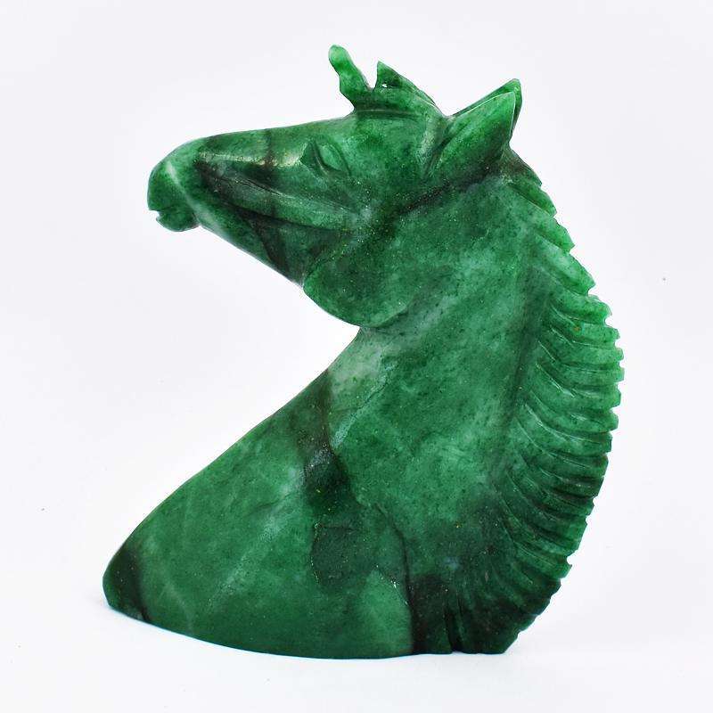 gemsmore:Craftsmen Hand Carved Green Jade Horse Bust (Head)