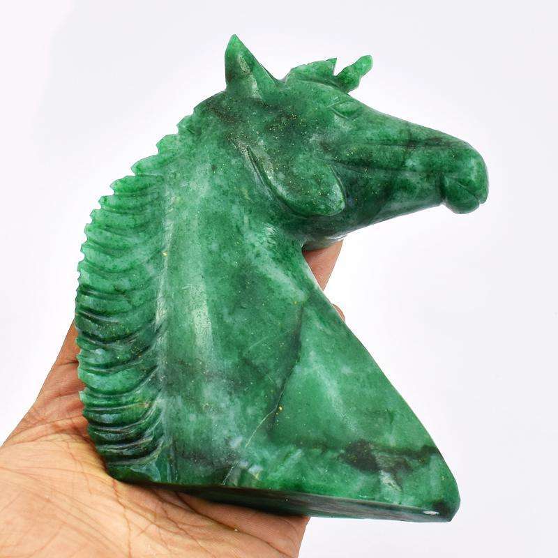 gemsmore:Craftsmen Hand Carved Green Jade Horse Bust (Head)