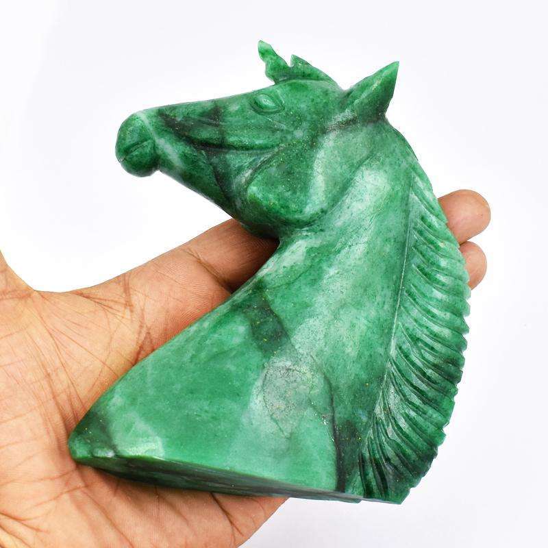 gemsmore:Craftsmen Hand Carved Green Jade Horse Bust (Head)