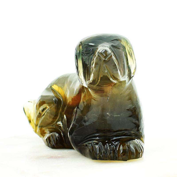 gemsmore:Craftsmen Hand Carved Multicolor Fluorite Dog