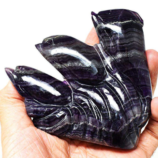 gemsmore:Craftsmen Hand Carved Purple Fluorite Gemstone Triplet Dolphin