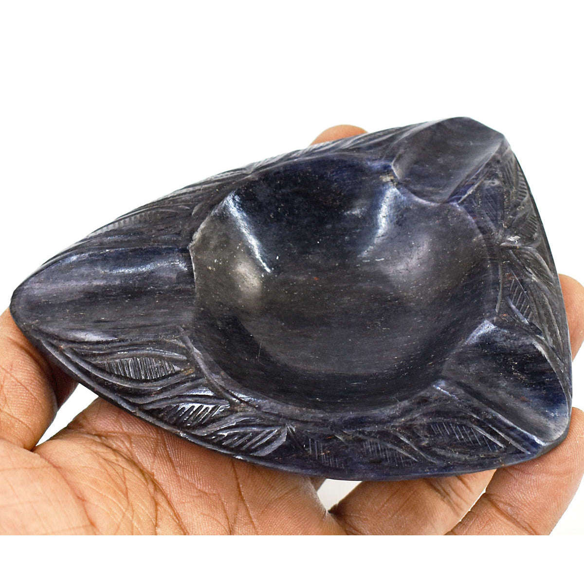 gemsmore:Craftsmen Iolite  Hand Carved Genuine Crystal Gemstone Carving Candle Holder