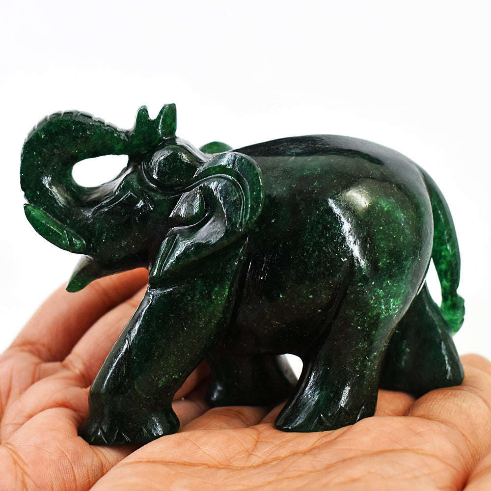 gemsmore:Craftsmen Jade Hand Carved Genuine Crystal Gemstone Carving Elephant