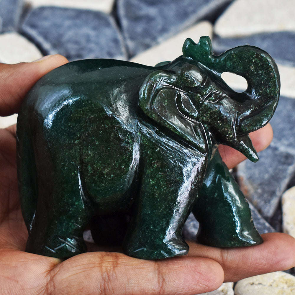 gemsmore:Craftsmen  Jade Hand Carved Genuine Crystal Gemstone Carving Elephant