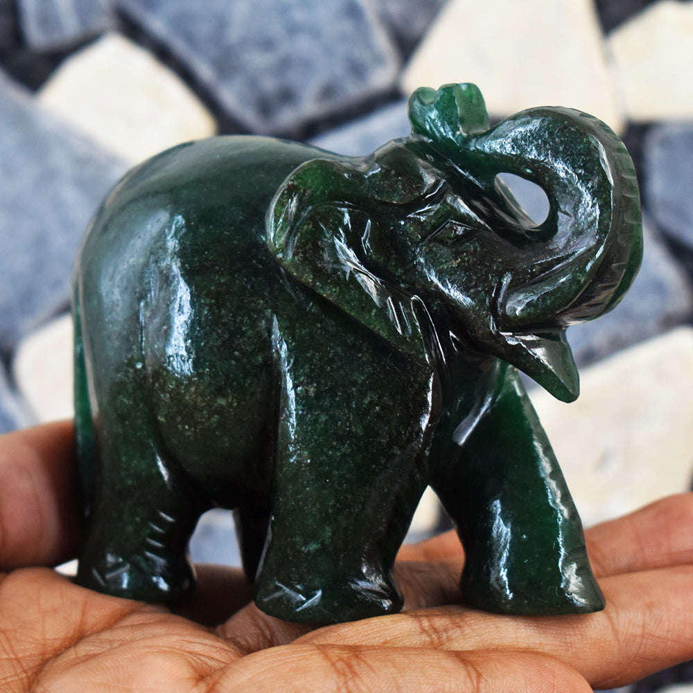 gemsmore:Craftsmen  Jade Hand Carved Genuine Crystal Gemstone Carving Elephant