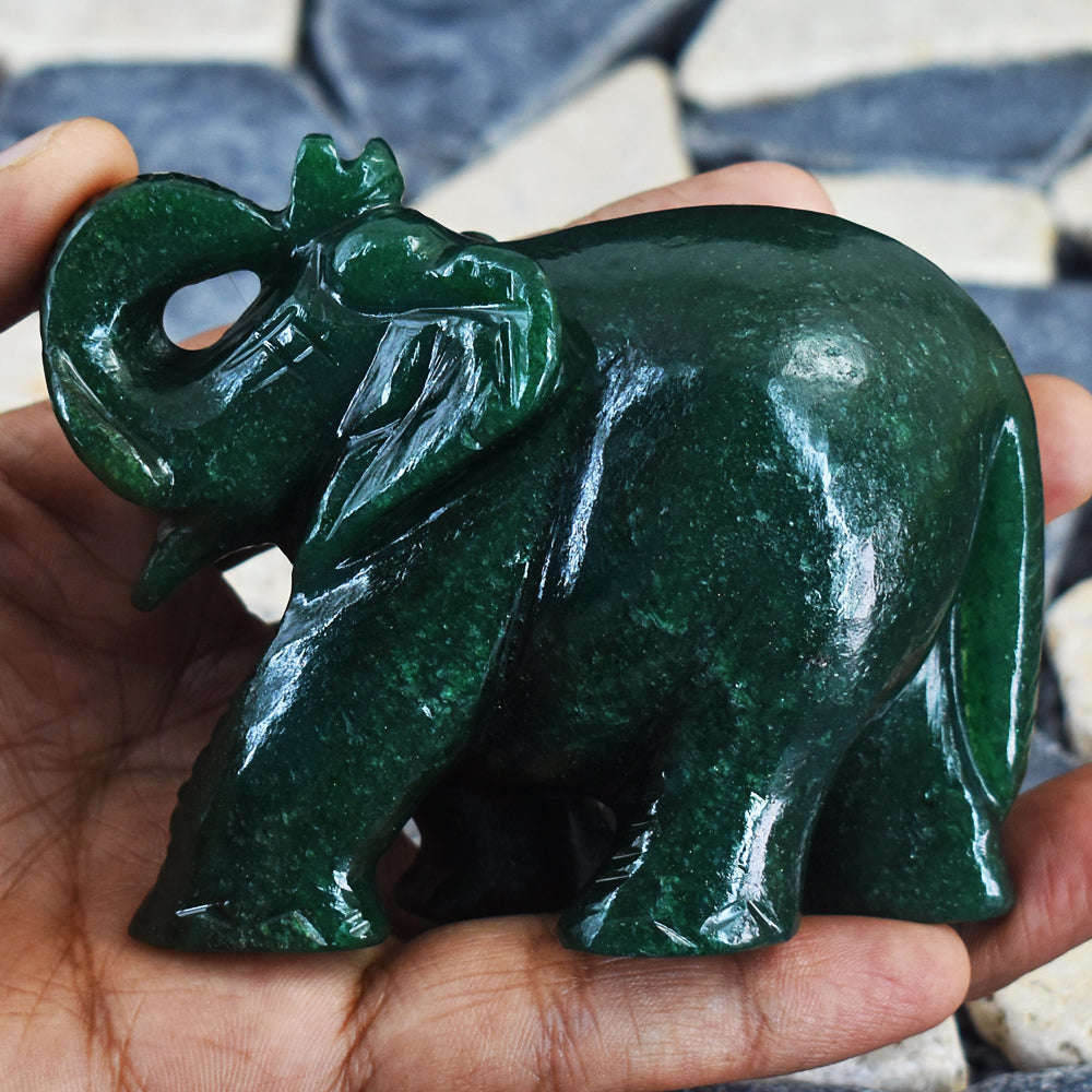 gemsmore:Craftsmen  Jade Hand Carved Genuine Crystal Gemstone Carving Elephant