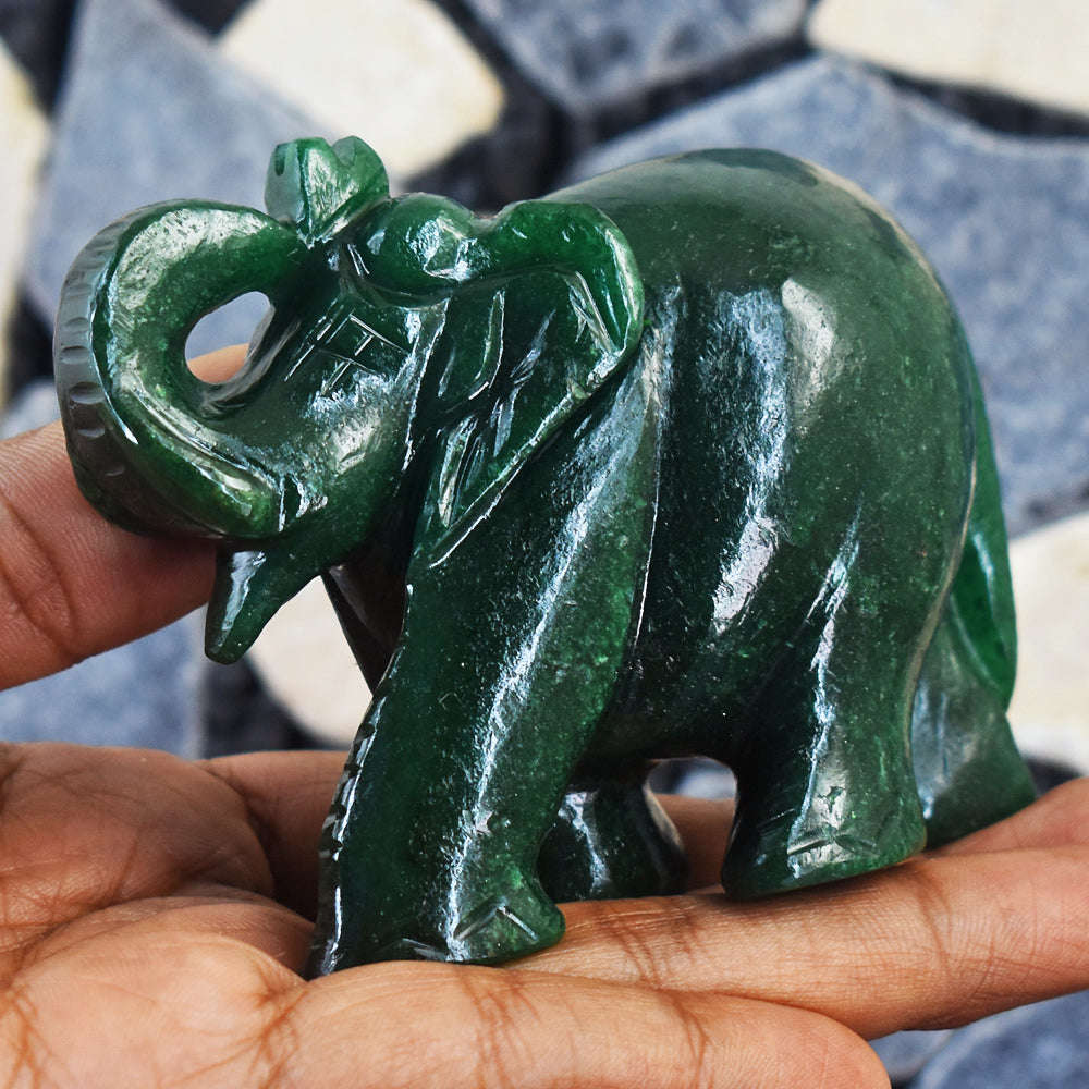 gemsmore:Craftsmen  Jade Hand Carved Genuine Crystal Gemstone Carving Elephant