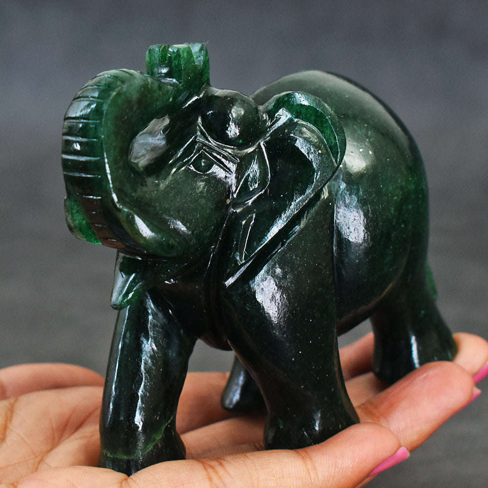 gemsmore:Craftsmen Jade Hand Carved Genuine Crystal Gemstone Carving Elephant