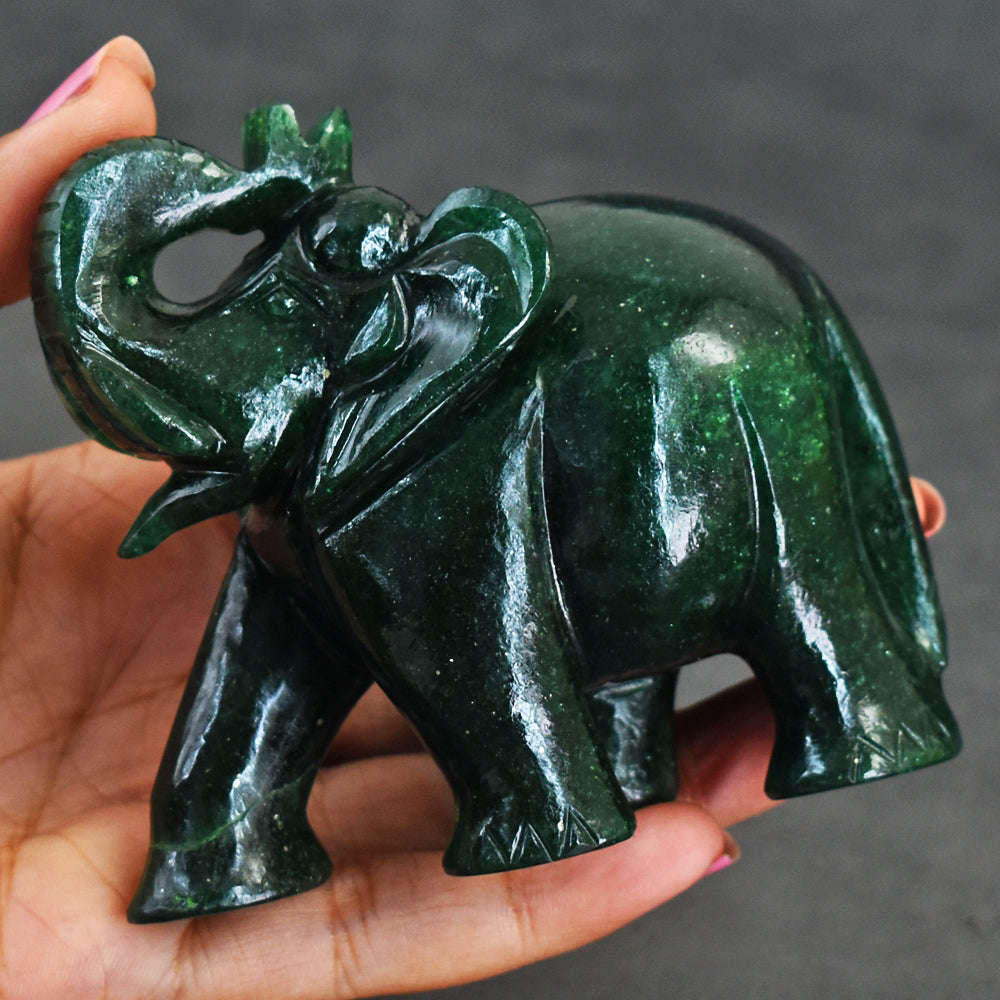 gemsmore:Craftsmen Jade Hand Carved Genuine Crystal Gemstone Carving Elephant
