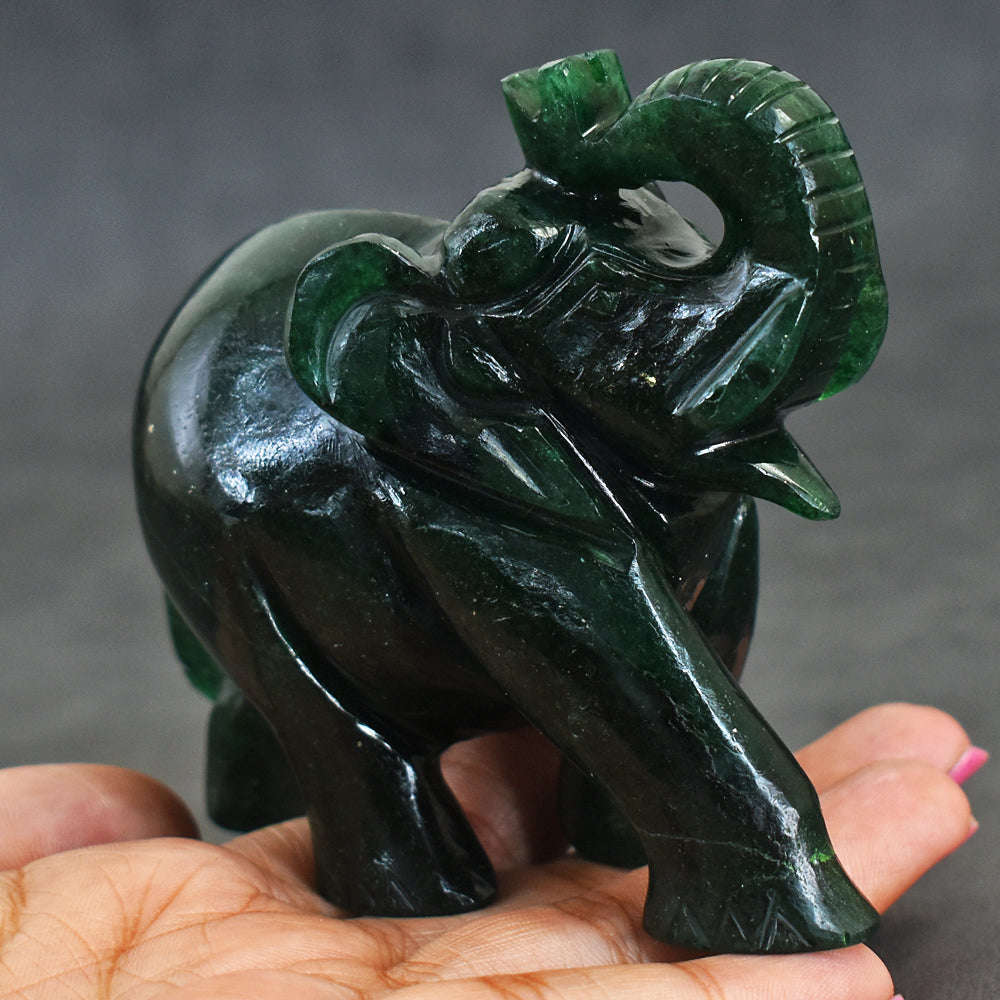 gemsmore:Craftsmen Jade Hand Carved Genuine Crystal Gemstone Carving Elephant