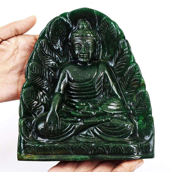 gemsmore:Craftsmen Jade Hand Carved Genuine Crystal Gemstone Carving Massive Leaf Palm Lord Buddha