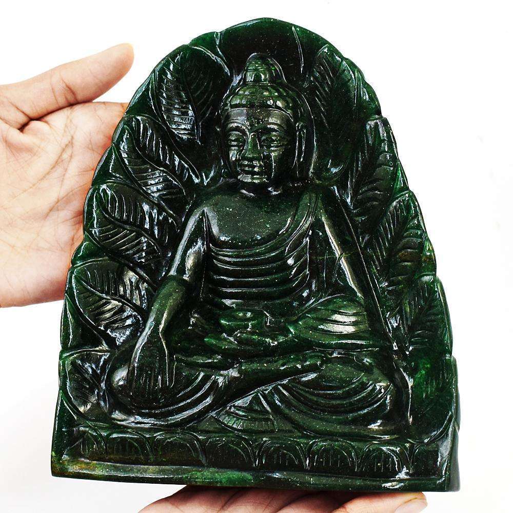 gemsmore:Craftsmen Jade Hand Carved Genuine Crystal Gemstone Carving Massive Leaf Palm Lord Buddha