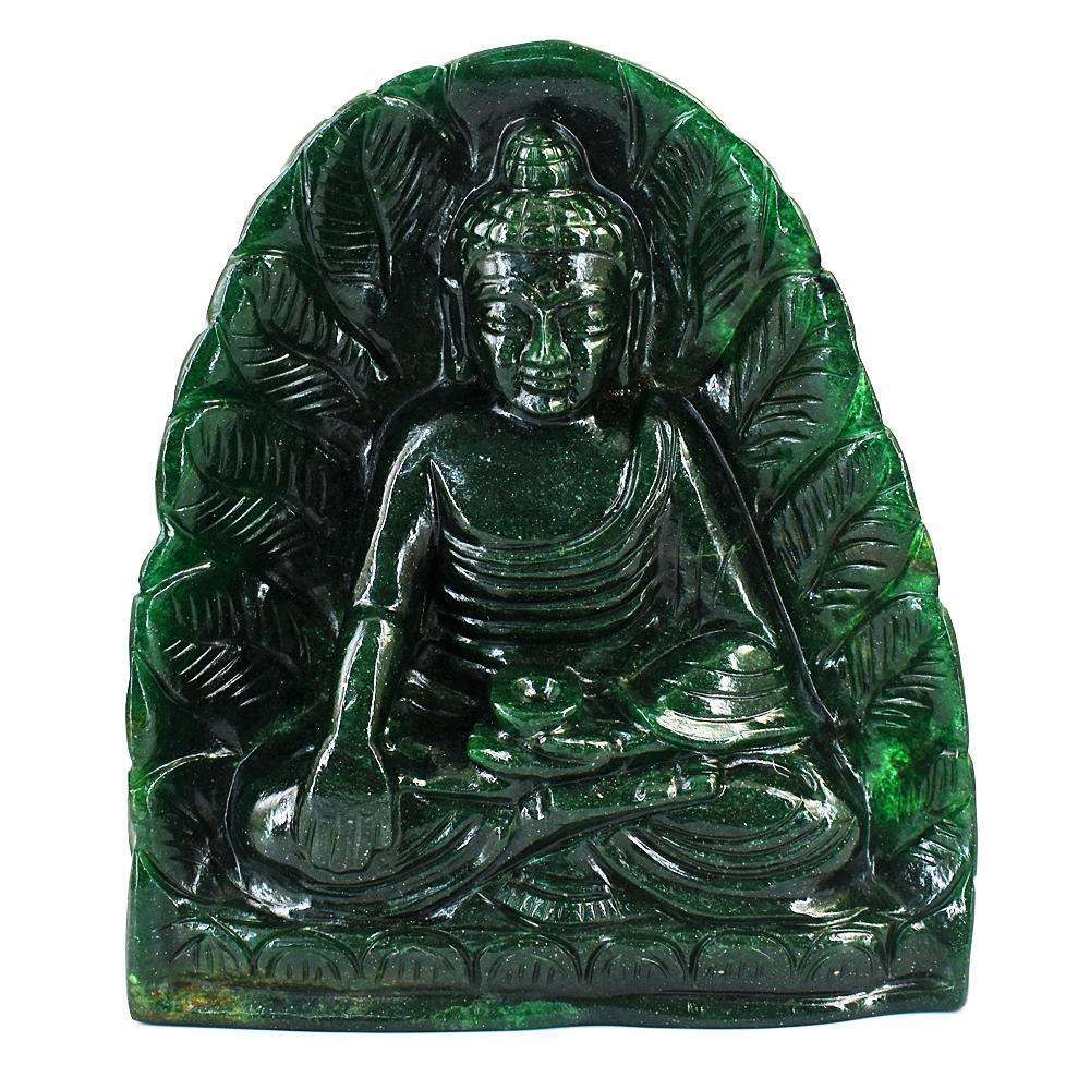 gemsmore:Craftsmen Jade Hand Carved Genuine Crystal Gemstone Carving Massive Leaf Palm Lord Buddha