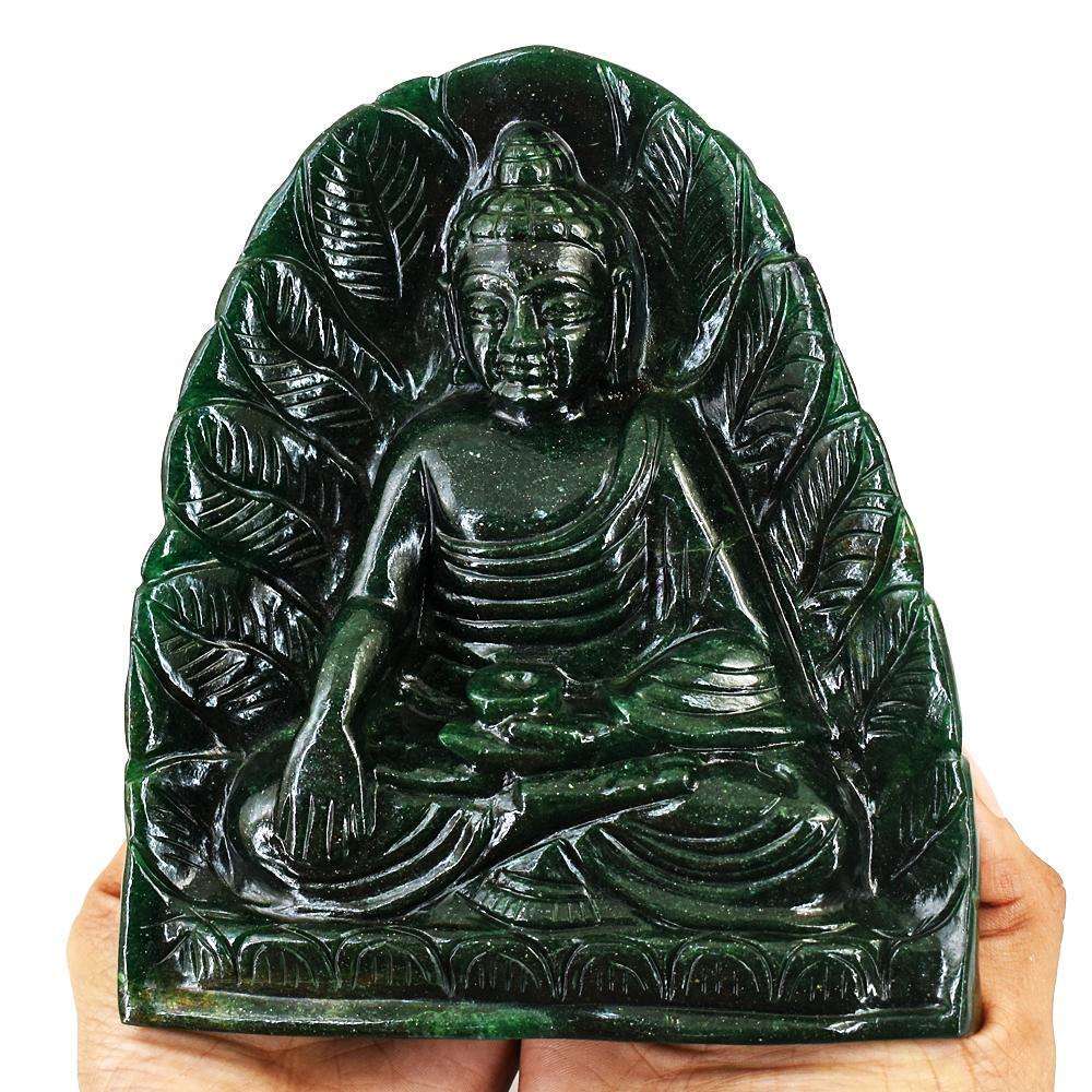 gemsmore:Craftsmen Jade Hand Carved Genuine Crystal Gemstone Carving Massive Leaf Palm Lord Buddha