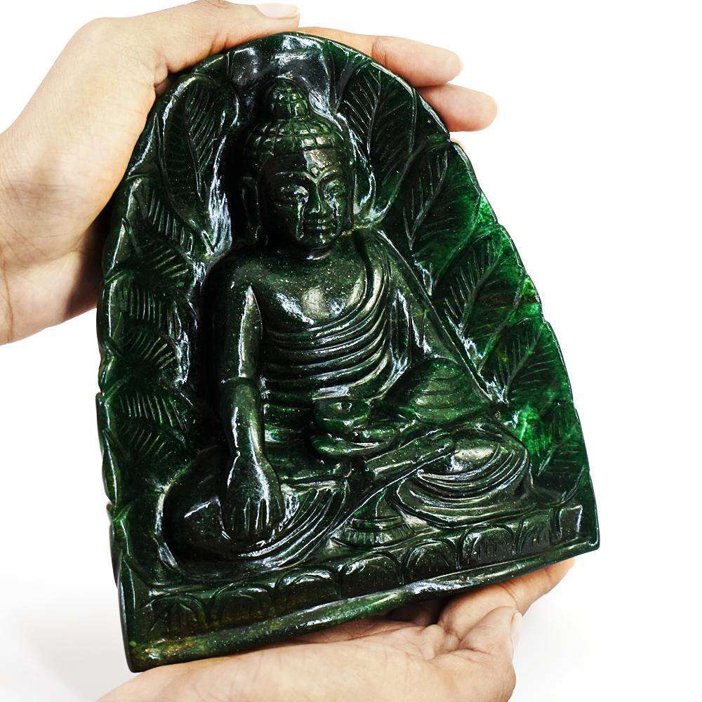 gemsmore:Craftsmen Jade Hand Carved Genuine Crystal Gemstone Carving Massive Leaf Palm Lord Buddha