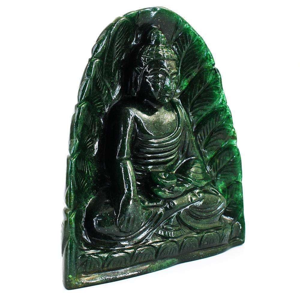 gemsmore:Craftsmen Jade Hand Carved Genuine Crystal Gemstone Carving Massive Leaf Palm Lord Buddha