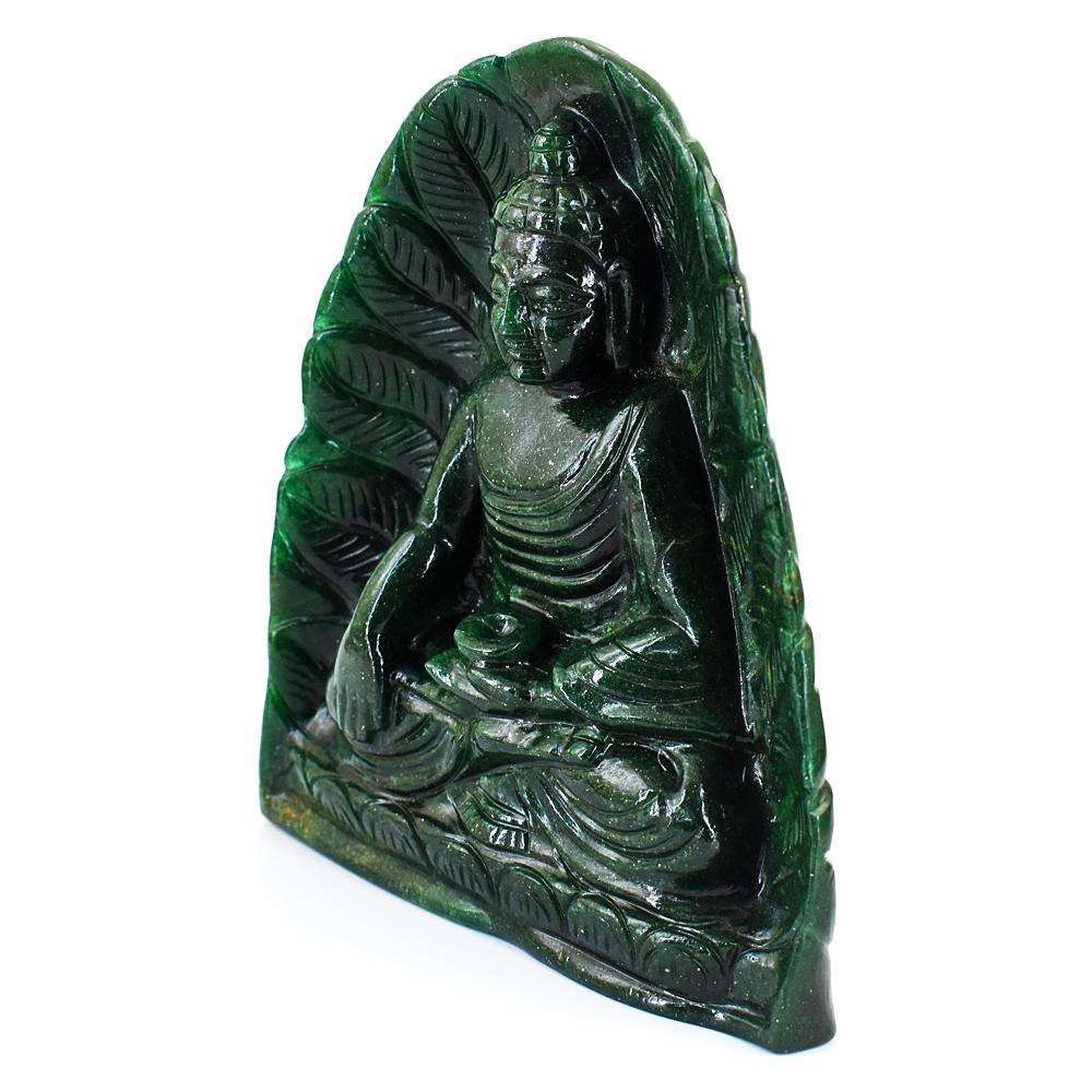 gemsmore:Craftsmen Jade Hand Carved Genuine Crystal Gemstone Carving Massive Leaf Palm Lord Buddha