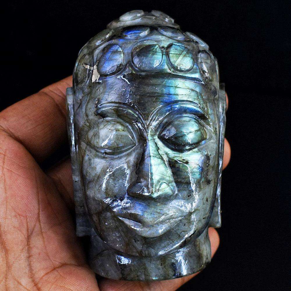 gemsmore:Craftsmen Labradorite Hand Carved Genuine Crystal Gemstone Carving Buddha Head
