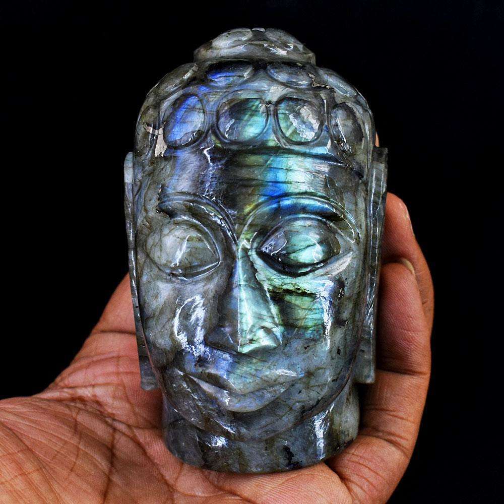 gemsmore:Craftsmen Labradorite Hand Carved Genuine Crystal Gemstone Carving Buddha Head