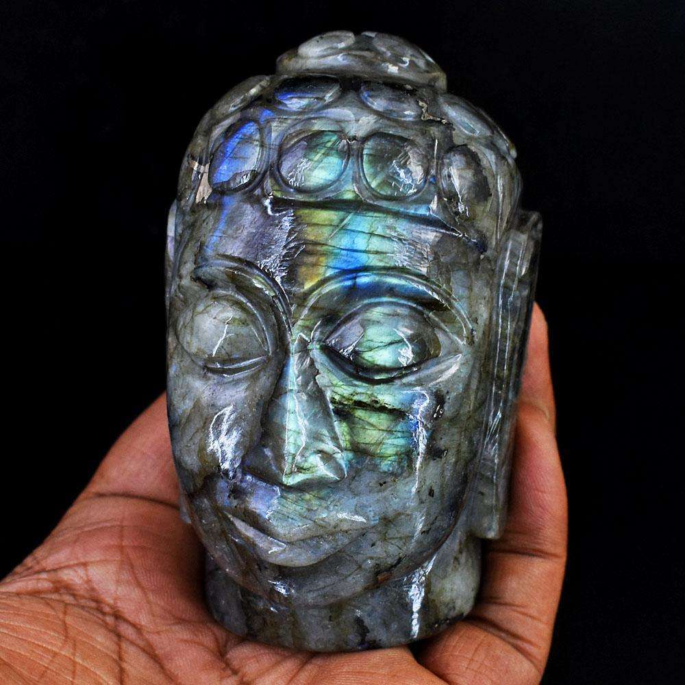gemsmore:Craftsmen Labradorite Hand Carved Genuine Crystal Gemstone Carving Buddha Head