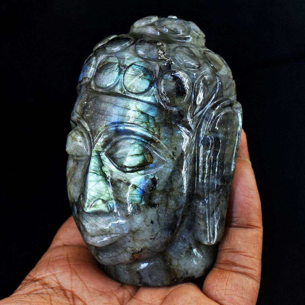 gemsmore:Craftsmen Labradorite Hand Carved Genuine Crystal Gemstone Carving Buddha Head